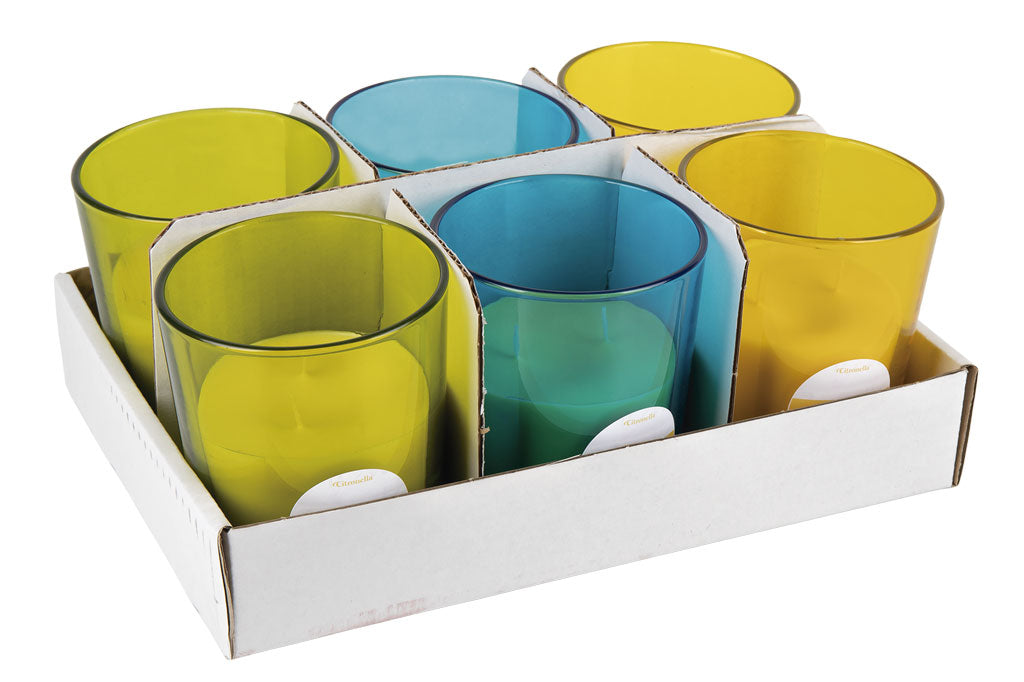 Cofan – Pack 6 Velas Aromáticas de Citronela en Vaso de Colores | 30 h de Protección Natural