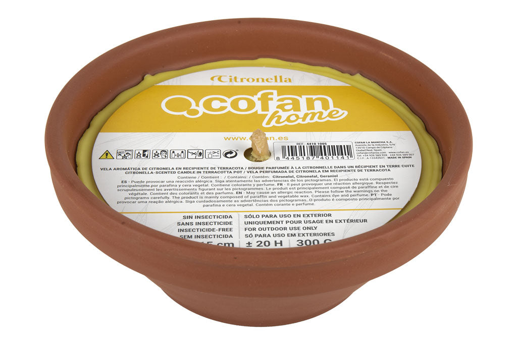 Cofan – Velas Aromáticas de Citronela en Terracota | Repelente Natural | Duración 20 h | Pack x6