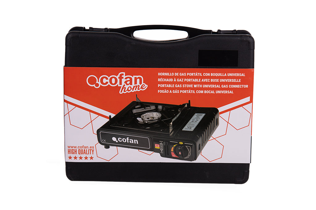 Cofan – Hornillo de Gas Portátil | Encendido Piezoeléctrico | Boquilla Universal | Ideal para Camping y Excursiones