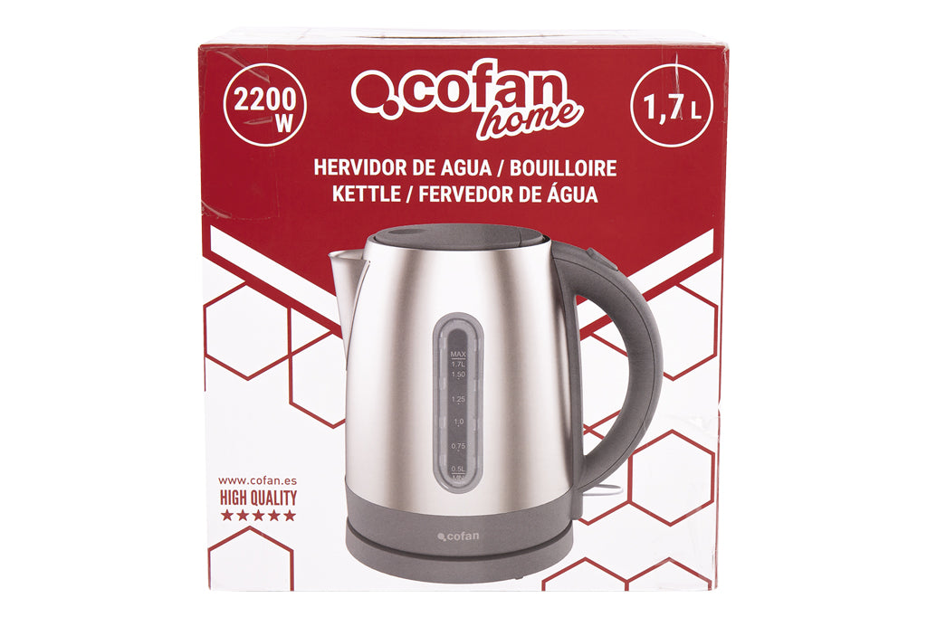 Cofan – Hervidor Eléctrico 1,7 L 2200 W | Base 360° Inalámbrica | Acero Inoxidable | Controlador Strix