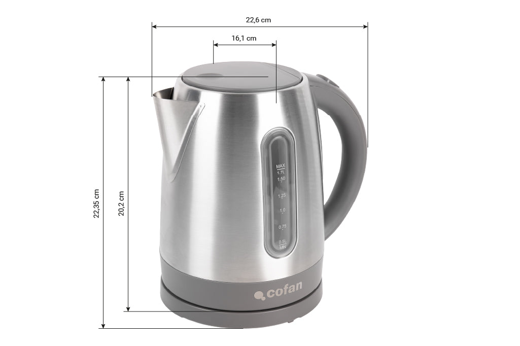 Cofan – Hervidor Eléctrico 1,7 L 2200 W | Base 360° Inalámbrica | Acero Inoxidable | Controlador Strix