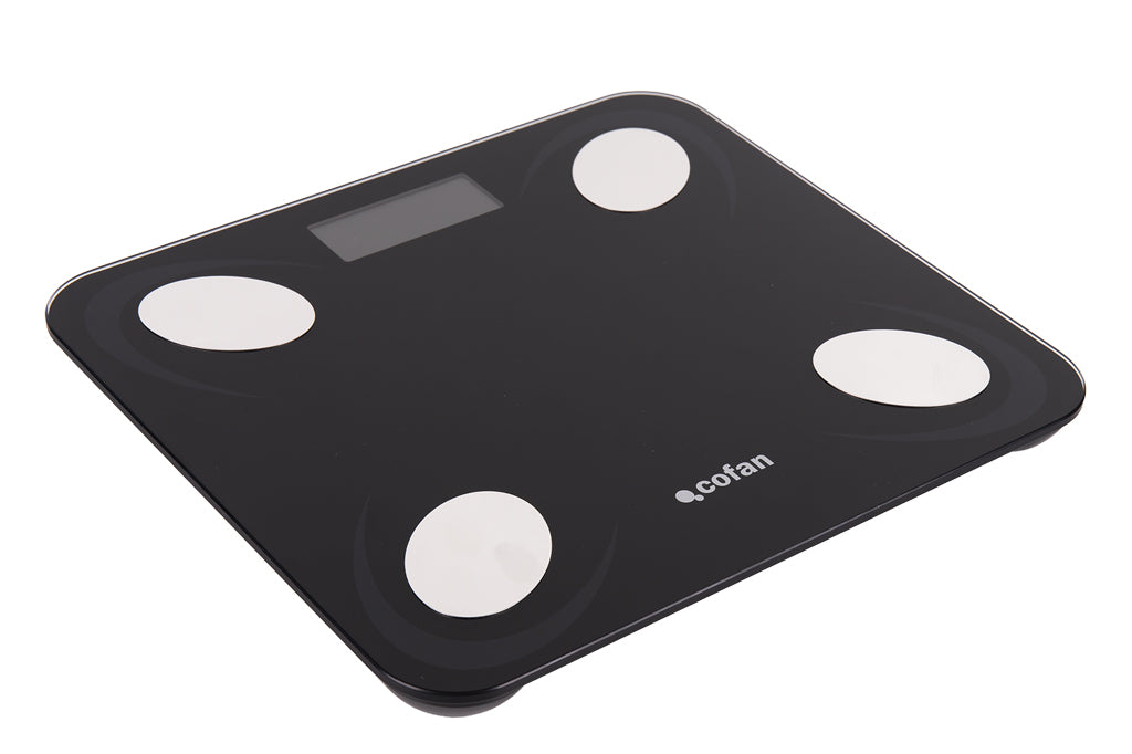 Cofan – Báscula de Baño Digital Inteligente con Bluetooth | Análisis Corporal 12 Datos | Carga USB | Hasta 180 kg