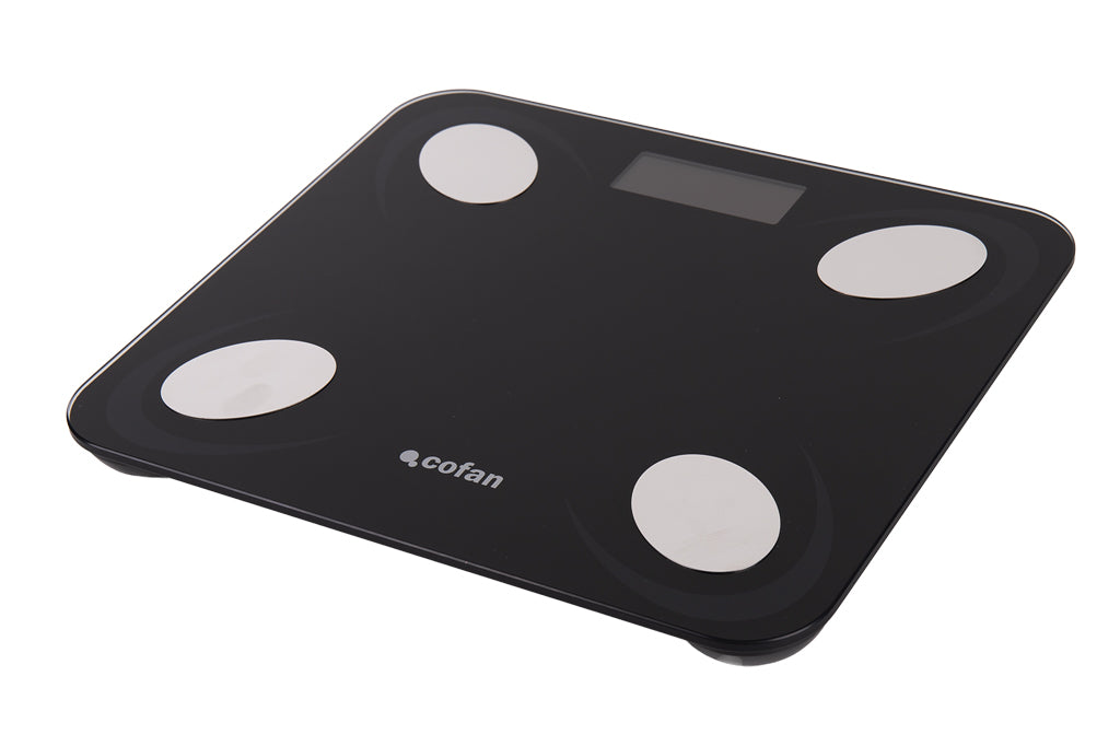 Cofan – Báscula de Baño Digital Inteligente con Bluetooth | Análisis Corporal 12 Datos | Carga USB | Hasta 180 kg