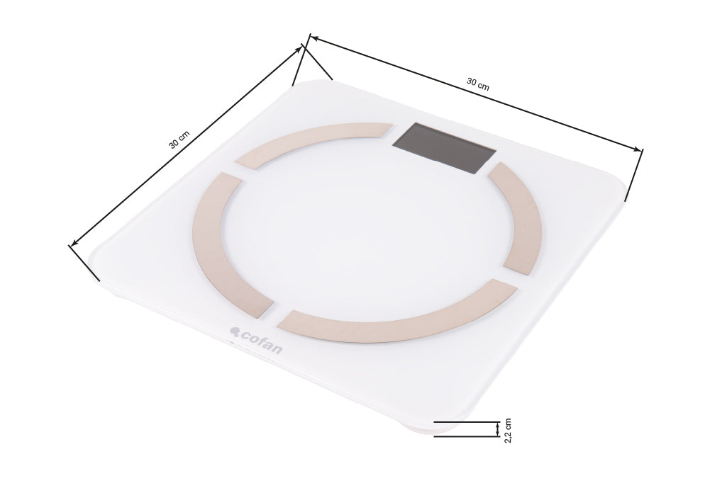 Cofan – Báscula de Baño Digital Inteligente con Bluetooth | Análisis Corporal 12 Datos | Hasta 180 kg | Pilas Incluidas