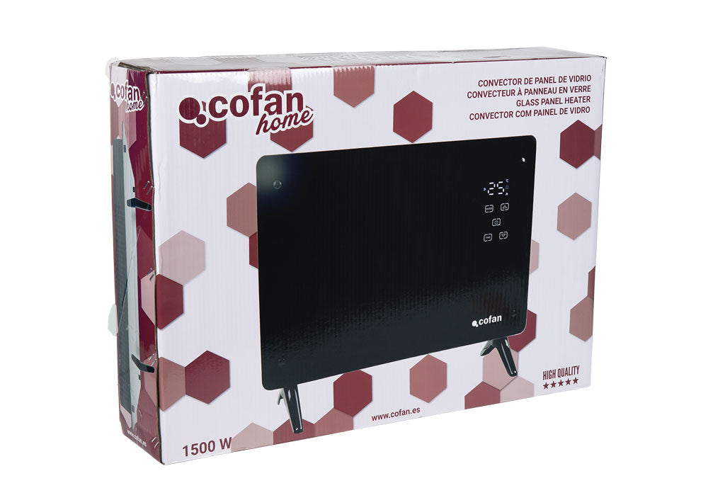 Cofan – Convector Radiante Panel de Vidrio 2000 W | 2 Modos 1500/2000 W | App Tuya/Smart Life + Mando | Control por Voz | Temporizador 24 h