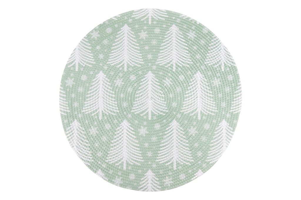 Cofan – Bajoplatos Redondos de Navidad Ø38 cm | Pack 6 Salvamanteles Verde con Árboles