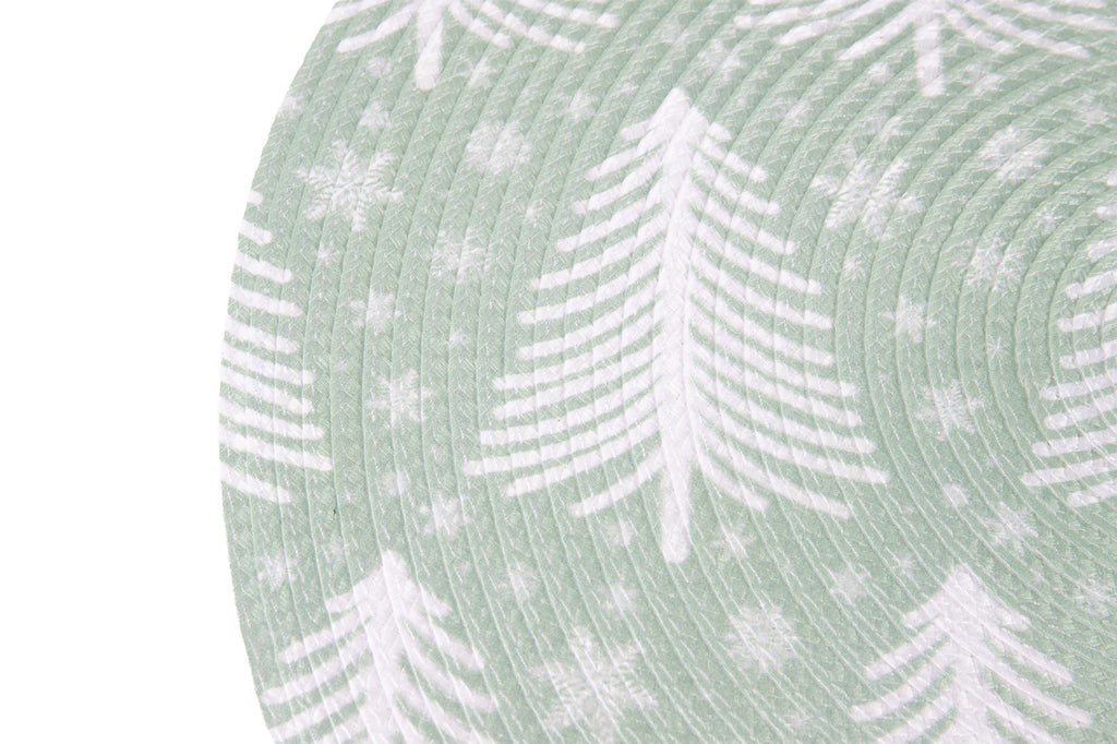 Cofan – Bajoplatos Redondos de Navidad Ø38 cm | Pack 6 Salvamanteles Verde con Árboles
