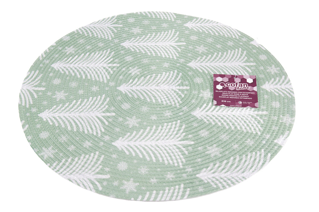 Cofan – Bajoplatos Redondos de Navidad Ø38 cm | Pack 6 Salvamanteles Verde con Árboles