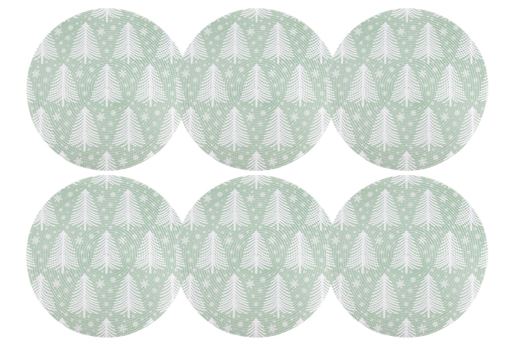 Cofan – Bajoplatos Redondos de Navidad Ø38 cm | Pack 6 Salvamanteles Verde con Árboles