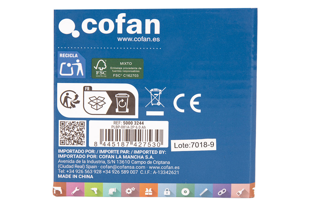 Cofan – Batería Li-Ion 20 V 6.0 Ah | Sistema 1 for All | Alta Autonomía con Indicador LED