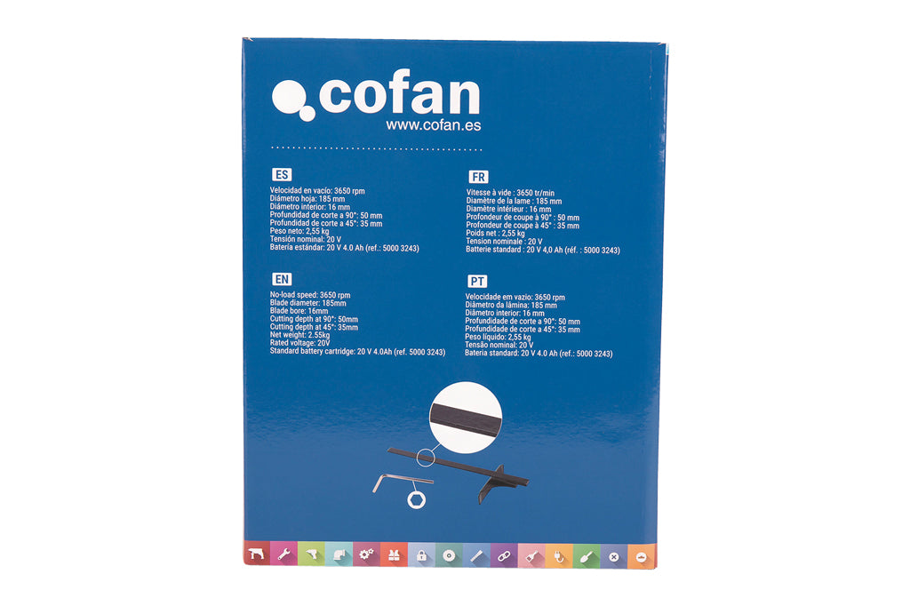 Cofan – Sierra Circular a Batería 20 V Brushless | Disco Ø185 mm | 3.650 rpm | Corte 50 mm | Con o Sin Batería y Cargador