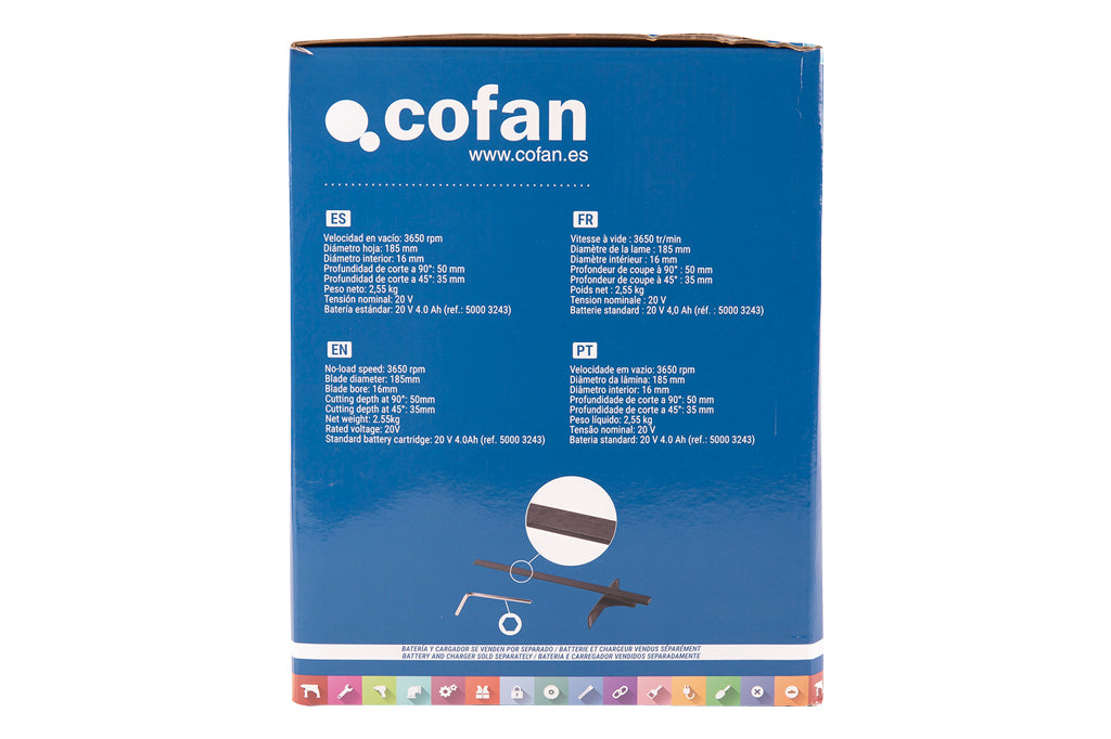 Cofan – Sierra Circular a Batería 20 V Brushless | Disco Ø185 mm | 3.650 rpm | Corte 50 mm | Con o Sin Batería y Cargador