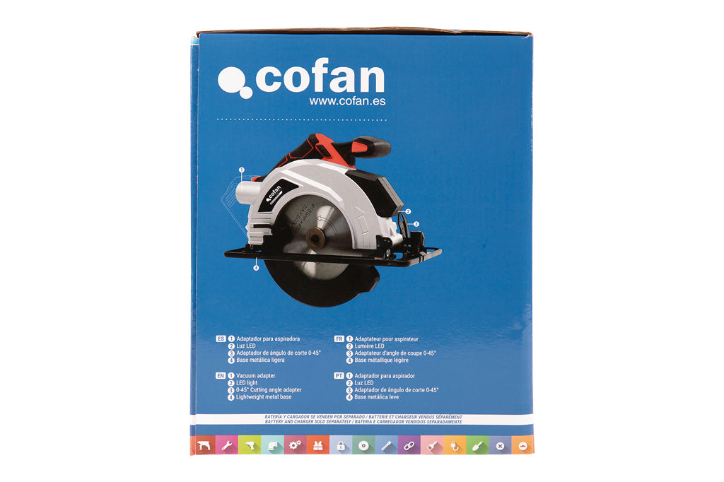 Cofan – Sierra Circular a Batería 20 V Brushless | Disco Ø185 mm | 3.650 rpm | Corte 50 mm | Con o Sin Batería y Cargador