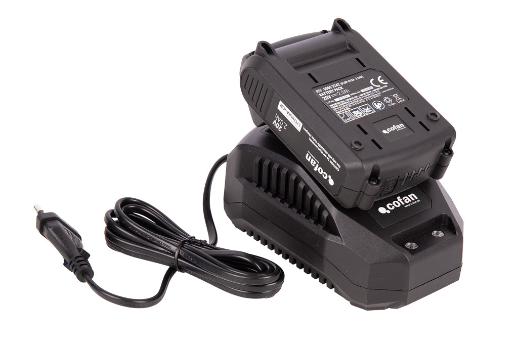 Cofan – Pack Cargador 20 V 2.4 A + Batería 20 V 2.0 Ah Li-Ion | Sistema 1 for All | Protección Contra Sobrecarga