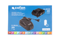 Cofan – Pack Cargador 20 V 2.4 A + Batería 20 V 2.0 Ah Li-Ion | Sistema 1 for All | Protección Contra Sobrecarga