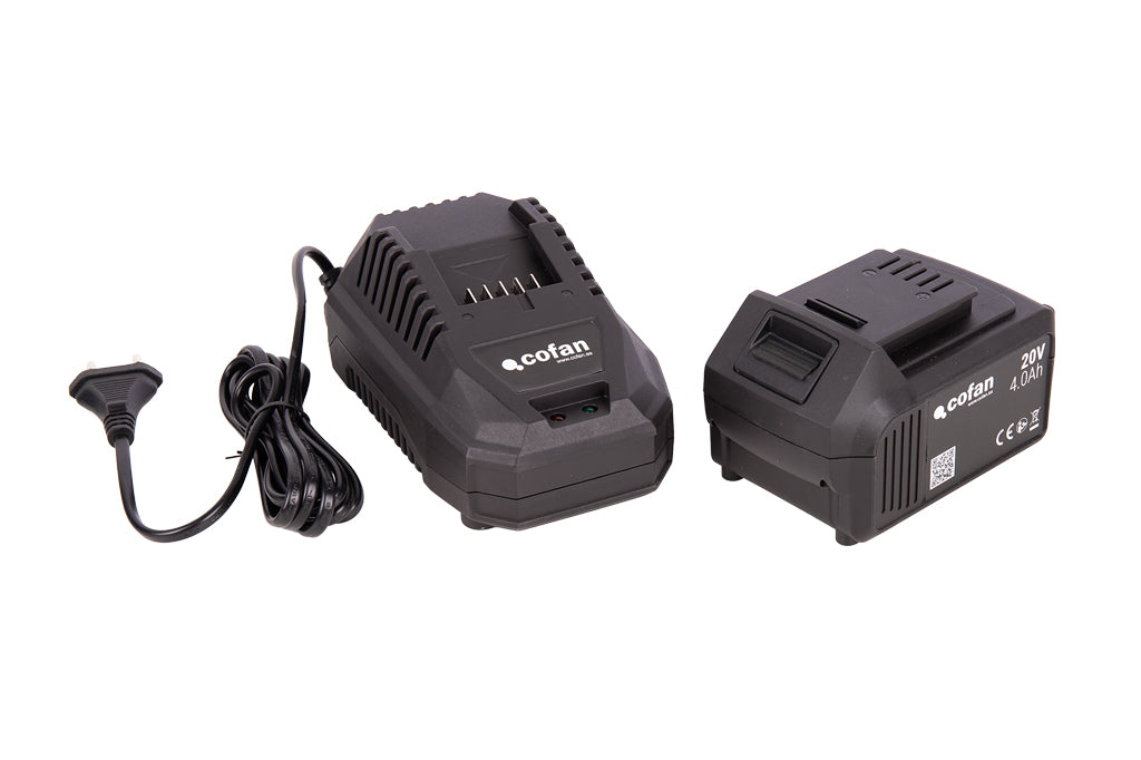 Cofan – Pack Cargador 20 V 4.5 A + Batería 20 V 4.0 Ah Li-Ion | Sistema 1 for All | Protección Contra Sobrecarga