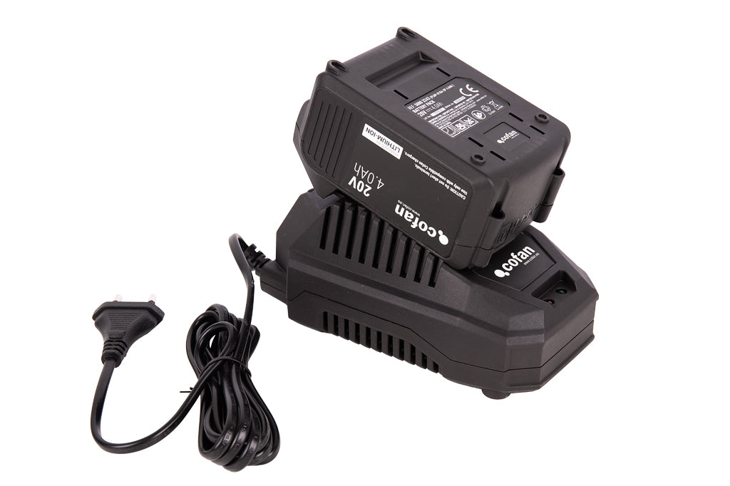 Cofan – Pack Cargador 20 V 4.5 A + Batería 20 V 4.0 Ah Li-Ion | Sistema 1 for All | Protección Contra Sobrecarga