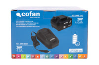 Cofan – Pack Cargador 20 V 4.5 A + Batería 20 V 4.0 Ah Li-Ion | Sistema 1 for All | Protección Contra Sobrecarga