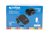 Cofan – Pack Cargador 20 V 4.5 A + Batería 20 V 4.0 Ah Li-Ion | Sistema 1 for All | Protección Contra Sobrecarga