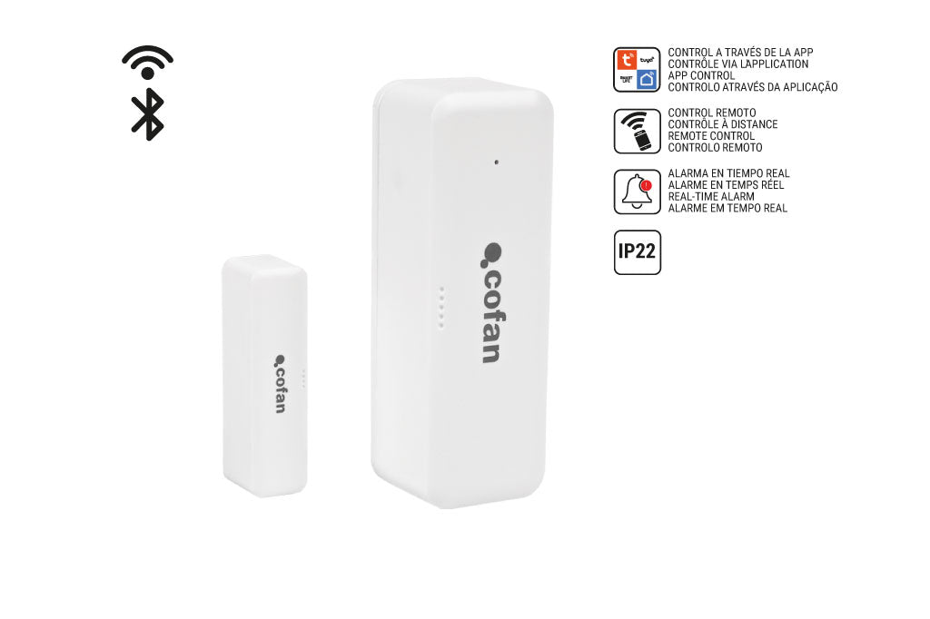 Cofan – Sensor Inteligente para Puertas y Ventanas | WiFi y Bluetooth | Compatible con Alexa y Google | Protección Antirrobo