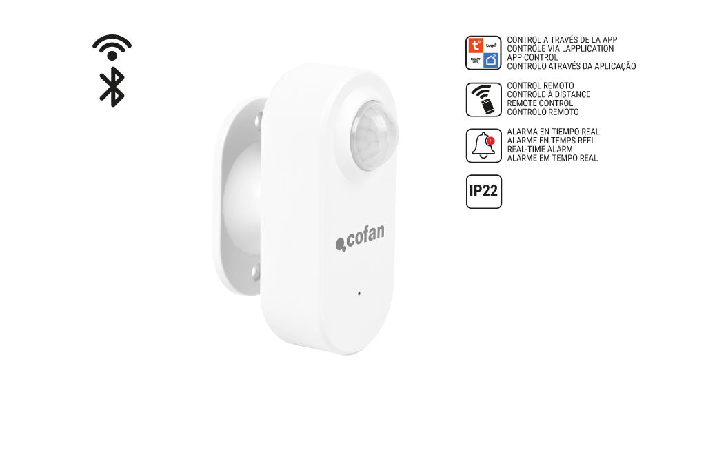 Cofan – Sensor de Movimiento Inteligente | WiFi + Bluetooth | Compatible con Alexa y Google | Seguridad para el Hogar