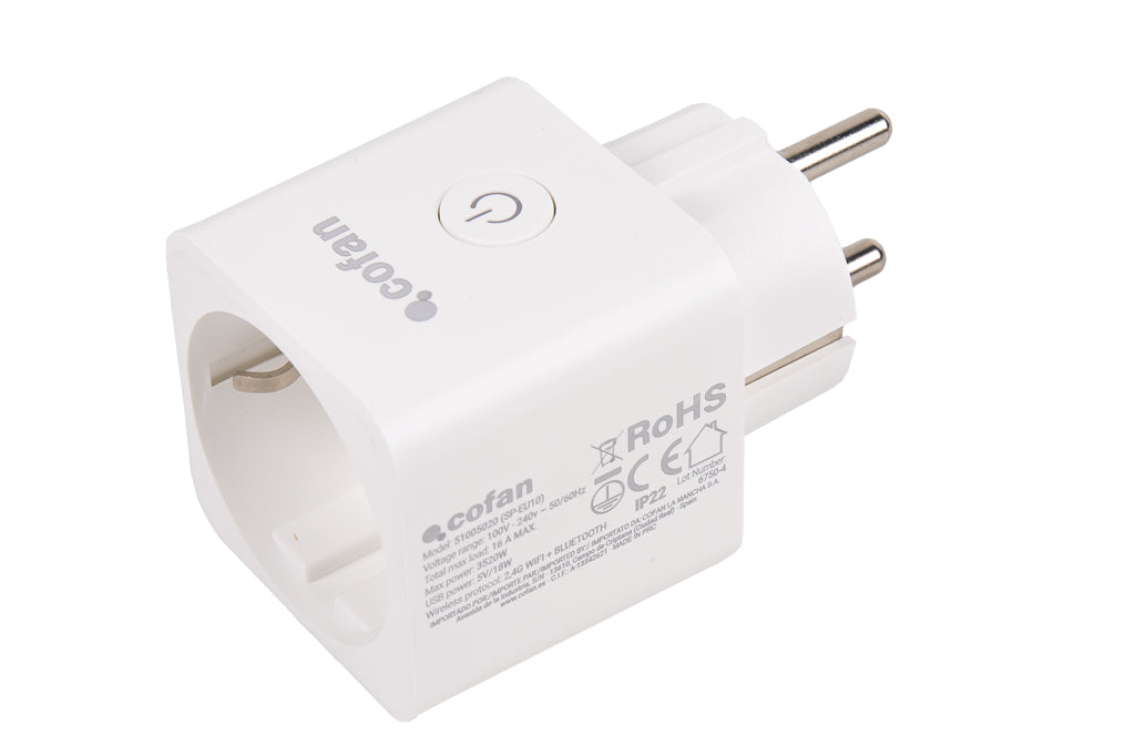 Cofan – Enchufe Inteligente WiFi + Bluetooth | Control Remoto desde App | Compatible con Alexa y Google | Temporizador y Protección Infantil