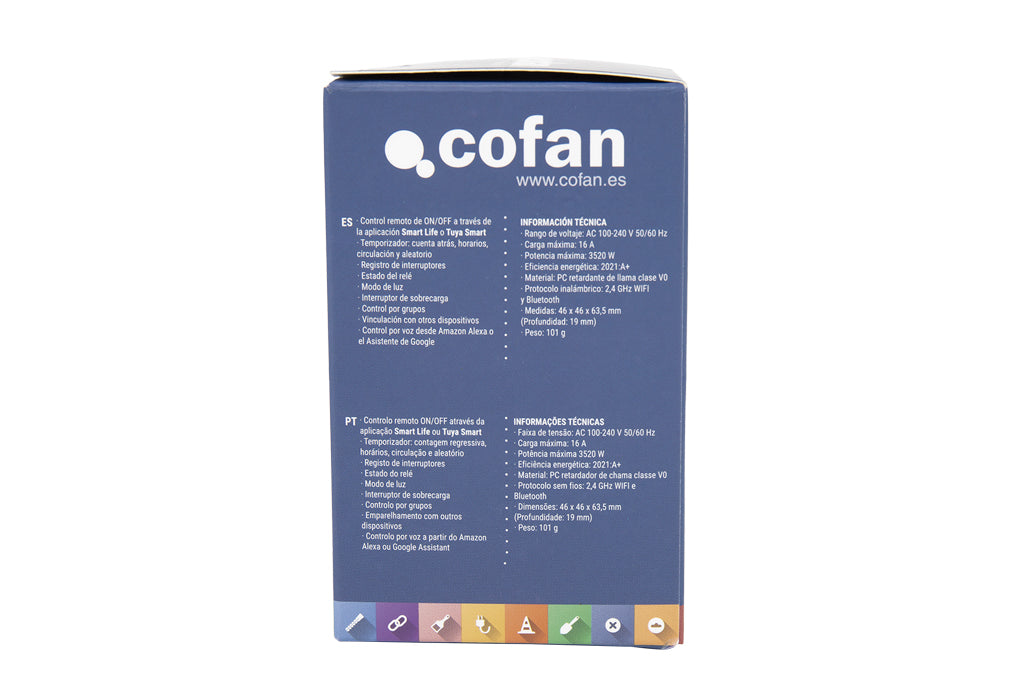 Cofan – Enchufe Inteligente WiFi + Bluetooth | Control Remoto desde App | Compatible con Alexa y Google | Temporizador y Protección Infantil