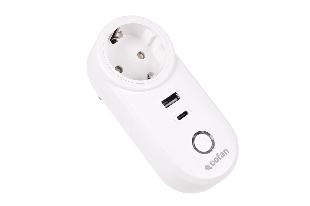 Cofan – Enchufe Inteligente WiFi con USB y USB-C | Control Remoto por App | Compatible con Alexa y Google | Temporizador y Protección Infantil
