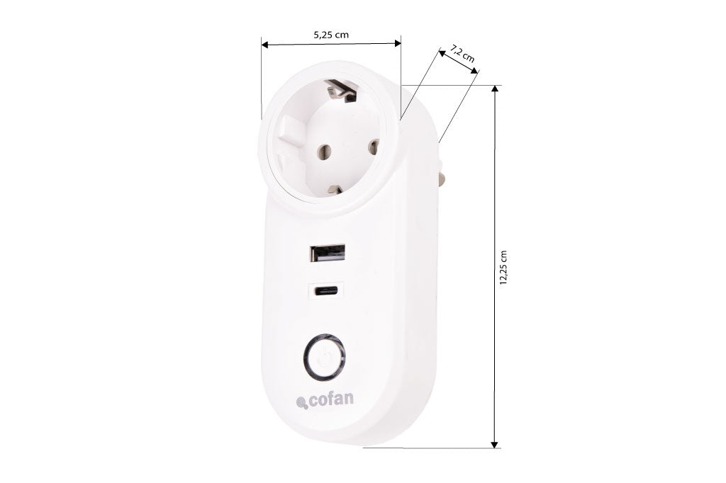 Cofan – Enchufe Inteligente WiFi con USB y USB-C | Control Remoto por App | Compatible con Alexa y Google | Temporizador y Protección Infantil