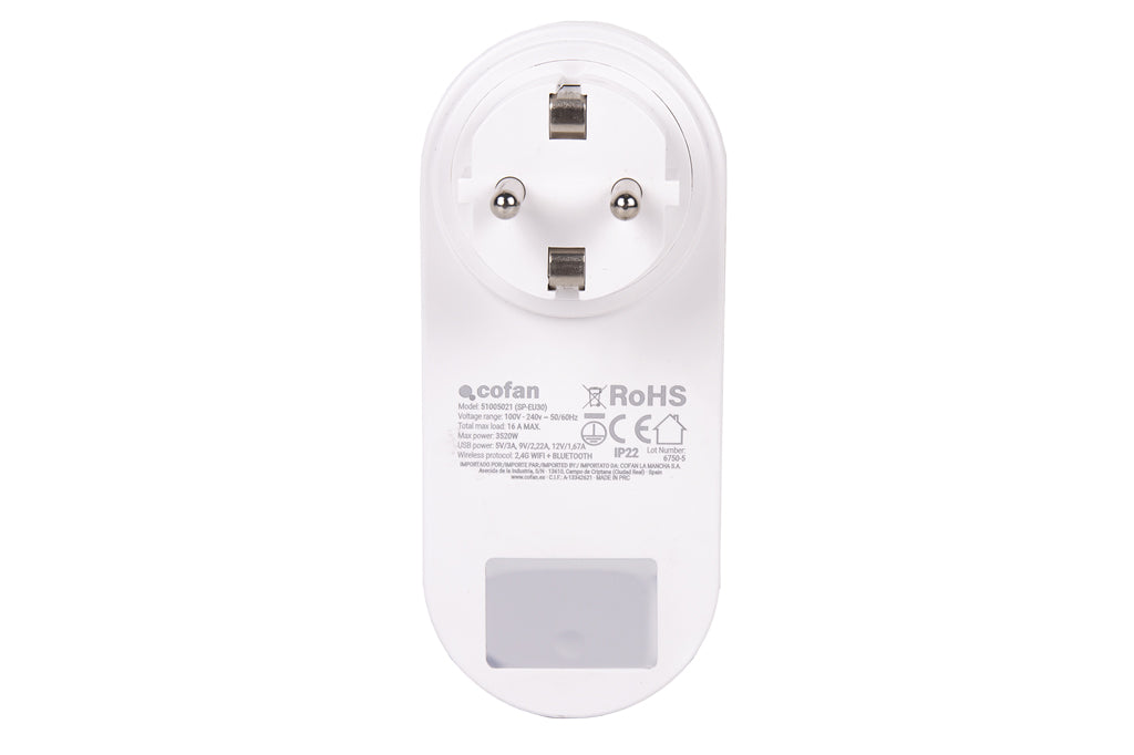 Cofan – Enchufe Inteligente WiFi con USB y USB-C | Control Remoto por App | Compatible con Alexa y Google | Temporizador y Protección Infantil
