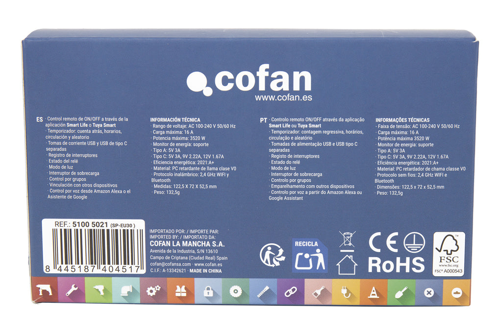 Cofan – Enchufe Inteligente WiFi con USB y USB-C | Control Remoto por App | Compatible con Alexa y Google | Temporizador y Protección Infantil