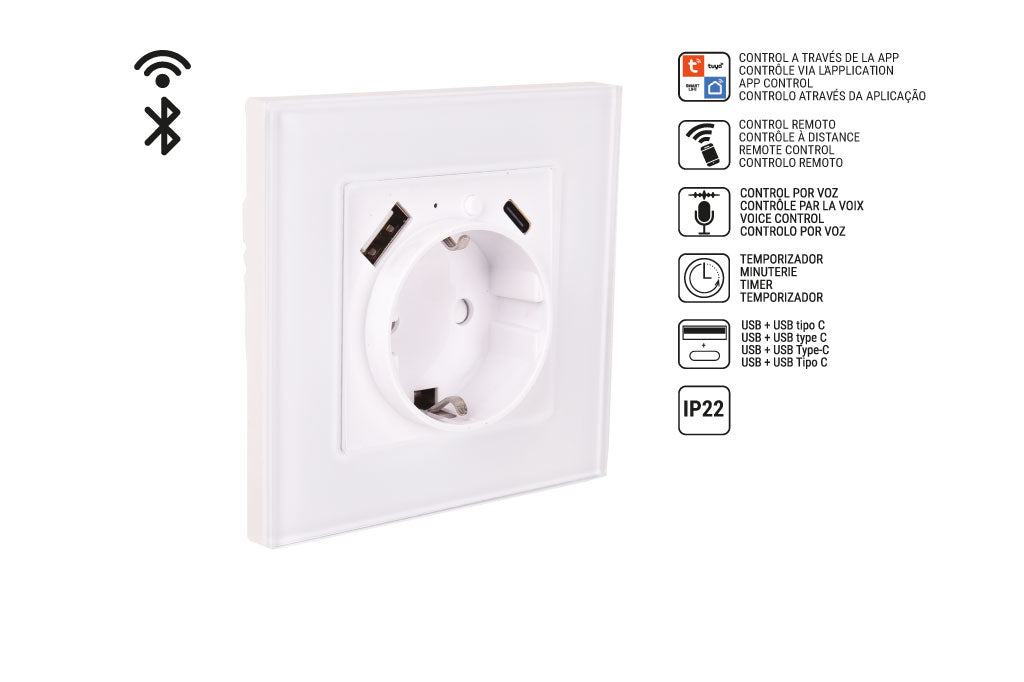 Cofan – Base de Enchufe Inteligente con USB y Tipo C | WiFi + Bluetooth | Compatible Alexa y Google | Control Remoto y Temporizador