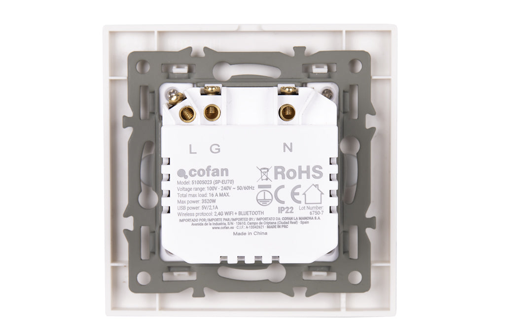 Cofan – Base de Enchufe Inteligente con USB y Tipo C | WiFi + Bluetooth | Compatible Alexa y Google | Control Remoto y Temporizador