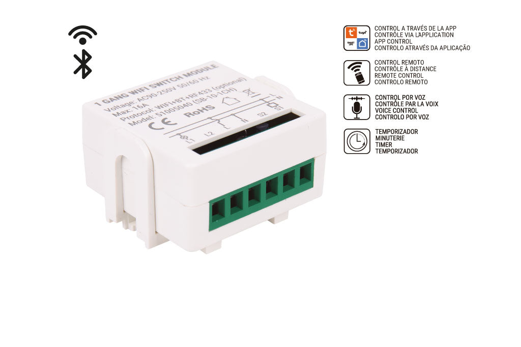 Cofan – Relé WiFi Inteligente Individual 16A | Automatiza Interruptores y Enchufes | Compatible con App Smart Life y Tuya | Alexa y Google