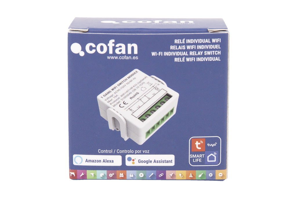 Cofan – Relé WiFi Inteligente Individual 16A | Automatiza Interruptores y Enchufes | Compatible con App Smart Life y Tuya | Alexa y Google