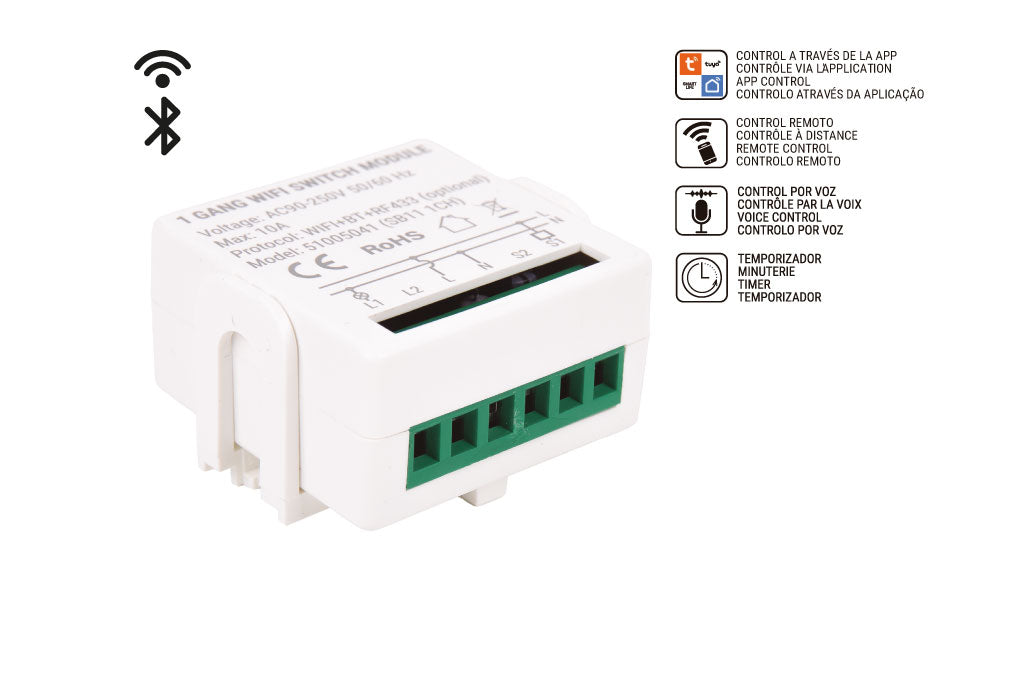 Cofan – Relé Inteligente WiFi 1 Interruptor | Para Luces hasta 10 A | Control por App Smart Life o Tuya | Compatible con Alexa y Google