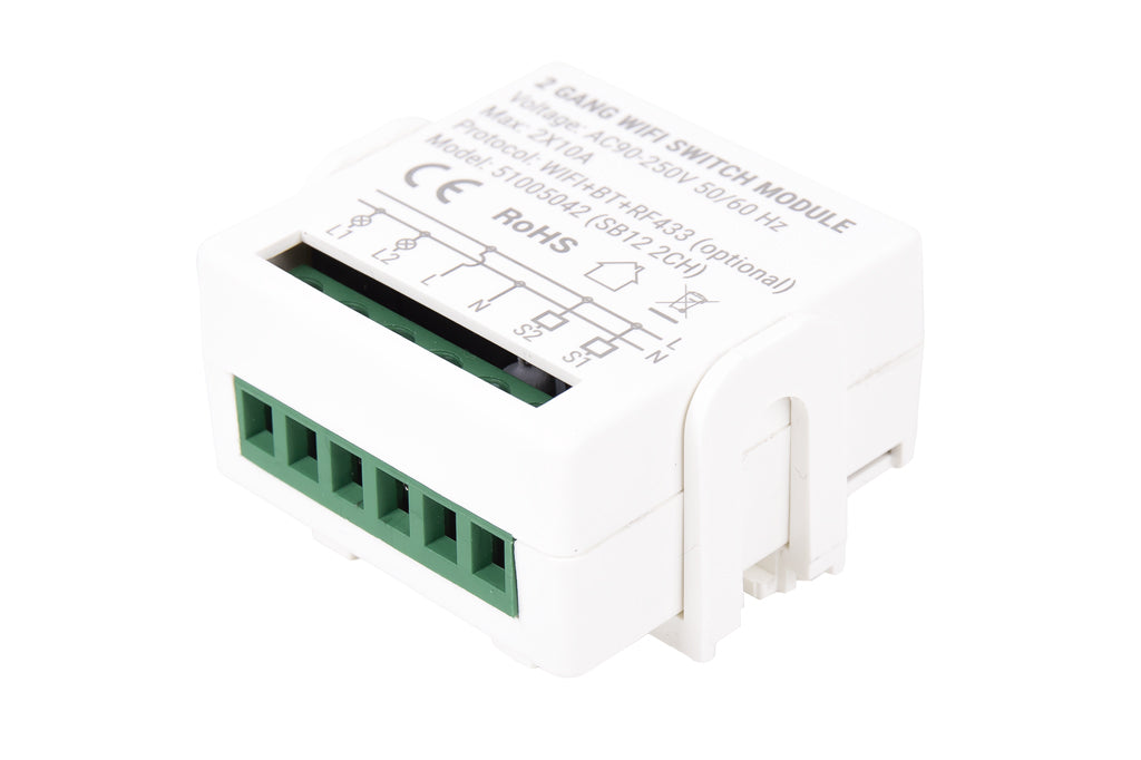 Cofan – Relé Inteligente WiFi de 2 Interruptores | Control Independiente de Luces | App Smart Life o Tuya | Compatible con Alexa y Google