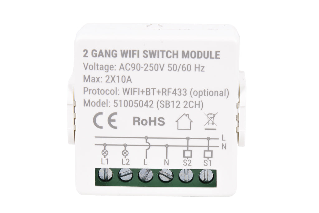 Cofan – Relé Inteligente WiFi de 2 Interruptores | Control Independiente de Luces | App Smart Life o Tuya | Compatible con Alexa y Google