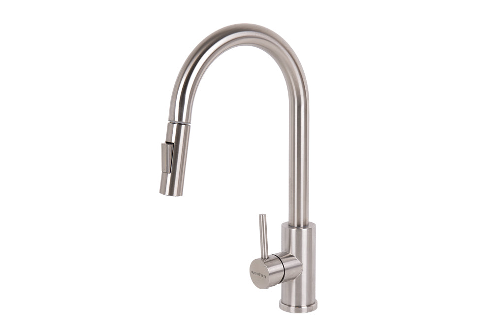 Cofan – Grifo de Cocina Extensible 2 Funciones | Giro 360° | Acero Inox 304 Cepillado | Cartucho Cerámico Ø35 mm