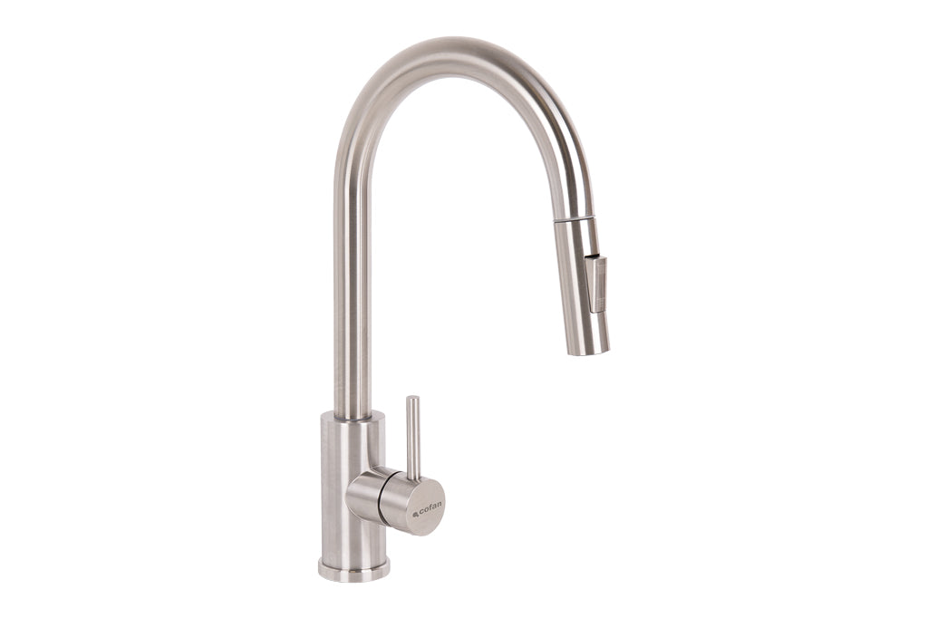 Cofan – Grifo de Cocina Extensible 2 Funciones | Giro 360° | Acero Inox 304 Cepillado | Cartucho Cerámico Ø35 mm