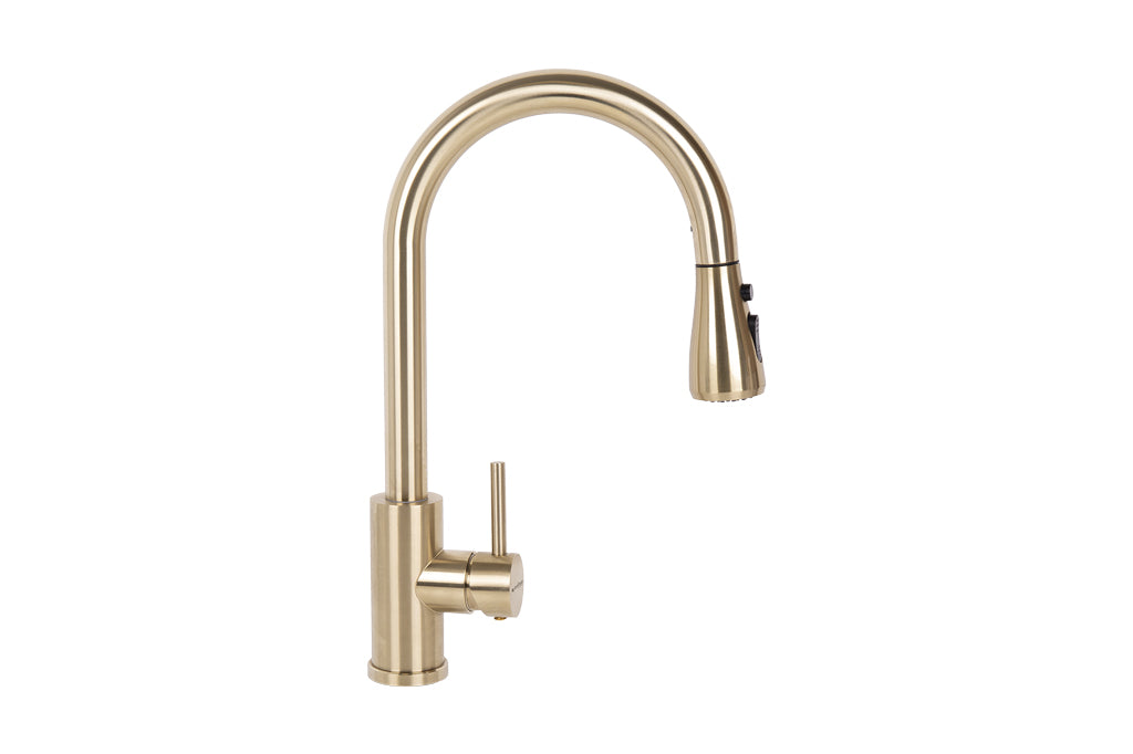 Cofan – Grifo de Cocina Extensible Dorado | 3 Funciones | Giro 360° | Acero Inox 304 | Cartucho Cerámico Ø35 mm