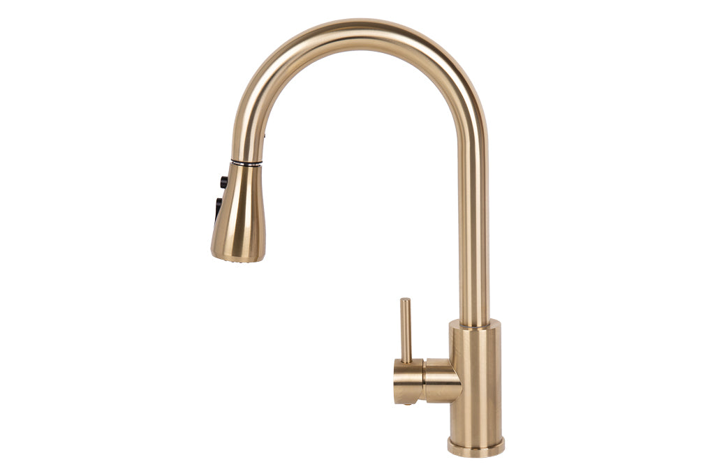 Cofan – Grifo de Cocina Extensible Dorado | 3 Funciones | Giro 360° | Acero Inox 304 | Cartucho Cerámico Ø35 mm