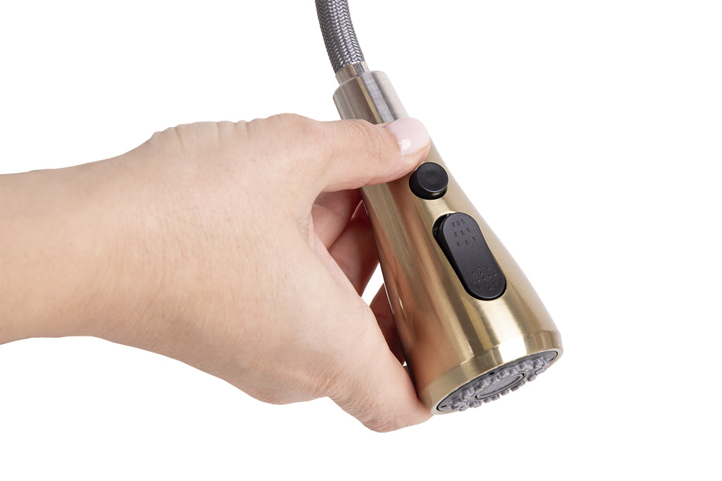 Cofan – Grifo de Cocina Extensible Dorado | 3 Funciones | Giro 360° | Acero Inox 304 | Cartucho Cerámico Ø35 mm