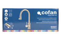 Cofan – Grifo de Cocina Extensible Dorado | 3 Funciones | Giro 360° | Acero Inox 304 | Cartucho Cerámico Ø35 mm