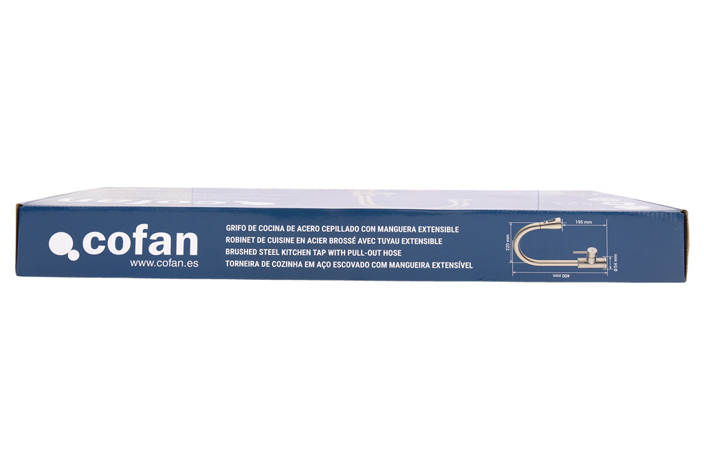 Cofan – Grifo de Cocina Extensible Dorado | 3 Funciones | Giro 360° | Acero Inox 304 | Cartucho Cerámico Ø35 mm