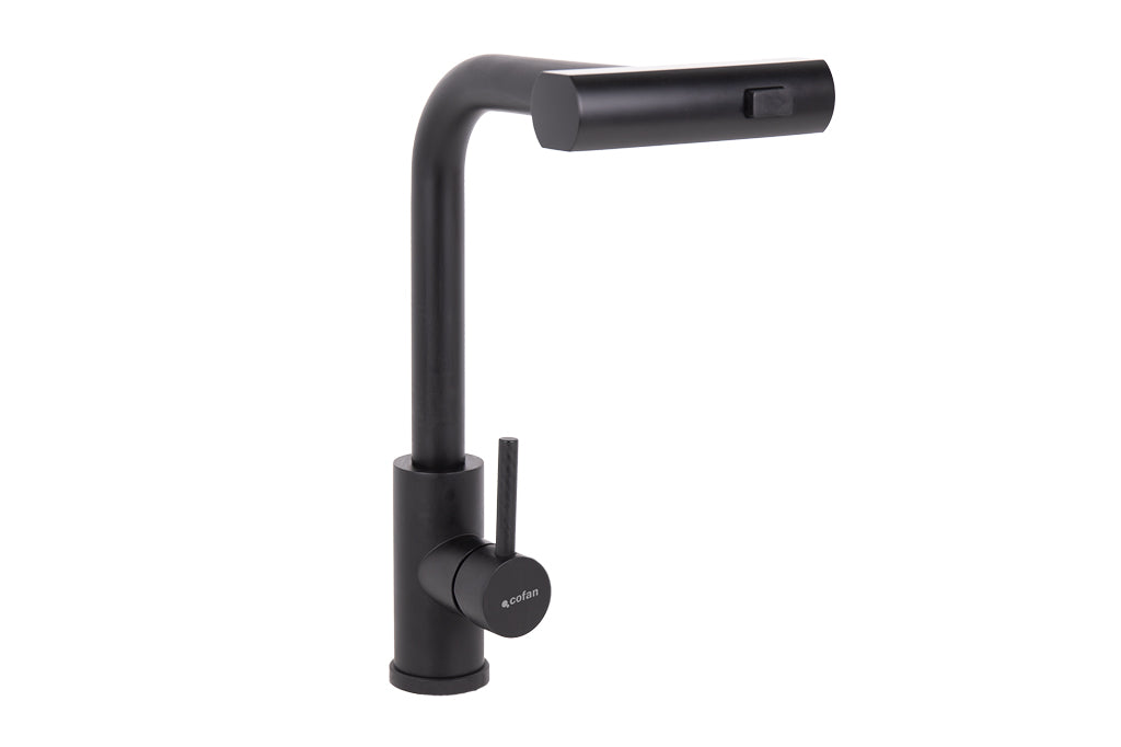 Cofan – Grifo de Cocina Negro 3 Funciones | Giro 360° | Acero Inox 304 | Cartucho Cerámico Ø35 mm