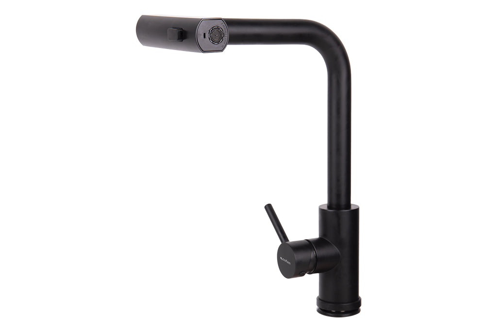 Cofan – Grifo de Cocina Negro 3 Funciones | Giro 360° | Acero Inox 304 | Cartucho Cerámico Ø35 mm