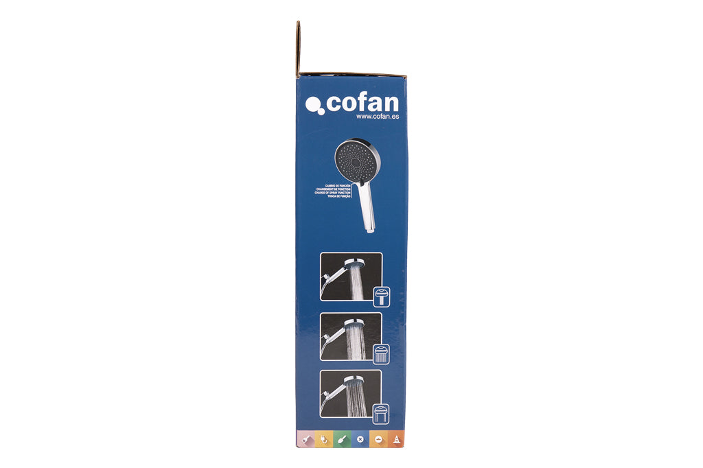 Cofan – Kit de Ducha: Mango + Flexo + Soporte | 3 Funciones | ABS Cromado | Ahorro 9 l/min