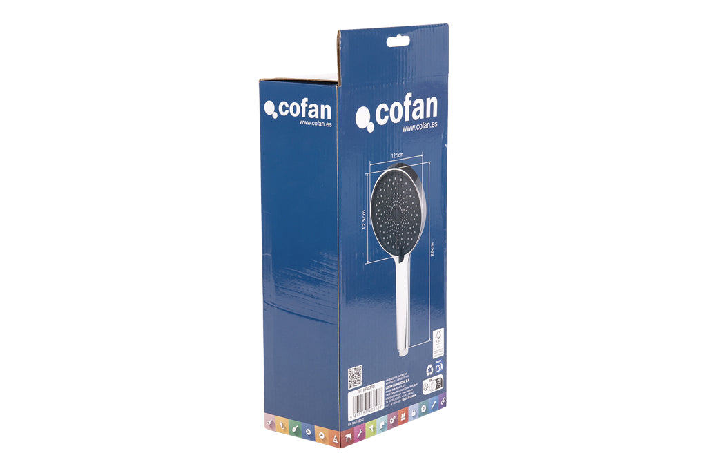Cofan – Kit de Ducha: Mango + Flexo + Soporte | 3 Funciones | ABS Cromado | Ahorro 9 l/min