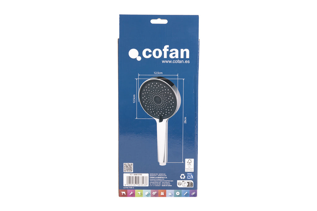 Cofan – Kit de Ducha: Mango + Flexo + Soporte | 3 Funciones | ABS Cromado | Ahorro 9 l/min